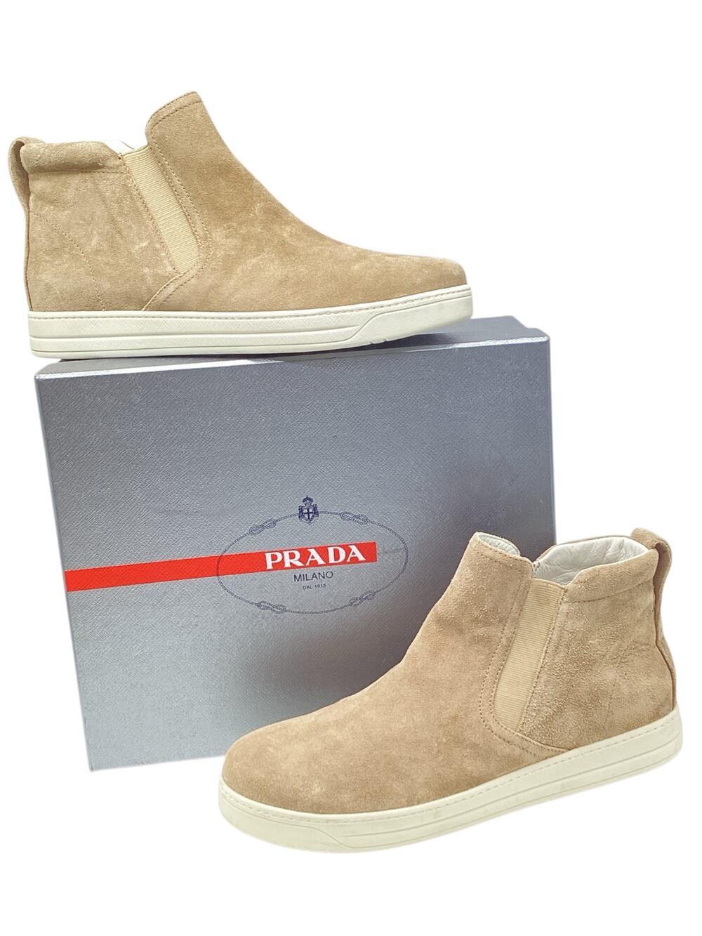 Prada Slip-On Shoes Women’s Size 10/11 Suede Leather Scamosciato in Taupe